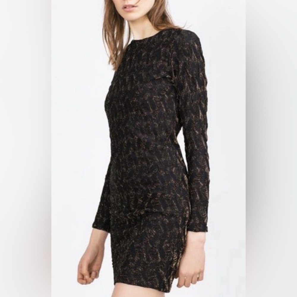 Zara Black and Gold Mini Dress with Key-Hole Back